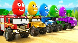 Wheels On The Bus - Kinder Surprise Eggs With Monster Cars Inside - Baby Nursery Rhymes & Kids Songs
