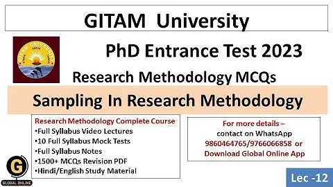GITAM University Research Admissions Test 2023 MCQs| Sampling In Research Methodology MCQs|
