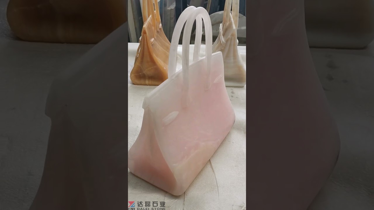 Pink Onyx Stone Bag Craft Luxury Decor Artwork