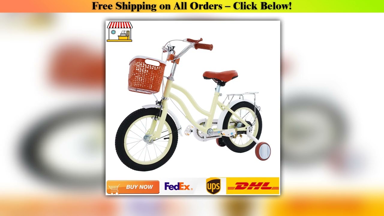 High-carbon Steel Children's Bicycle| 14" Height Adjustable Kids Bike with Training Wheels for 3-7