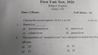Class 7 english question paper Assam Jatiya Vidyalaya 2026/1st unit test english question paper 2026