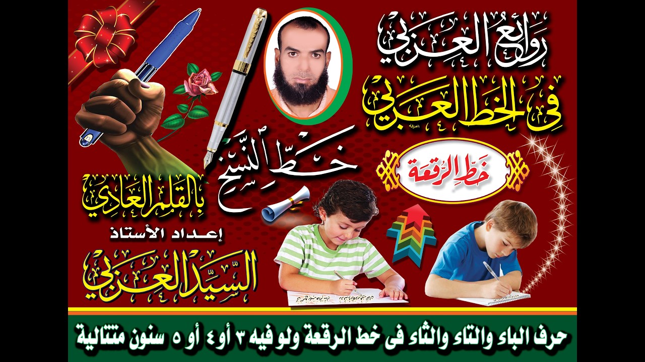 (8) حرف الباء والتاء والثاء فى خط الرقعة ولو فيه 3 أو 4 أو 5 سنون متتالية