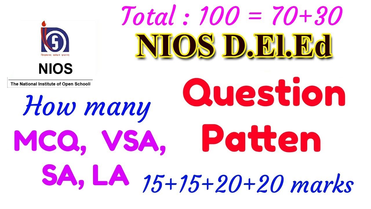 361. NIOS D.El.Ed: Question Pattern, MCQ, VSA, SA, LA in each Course