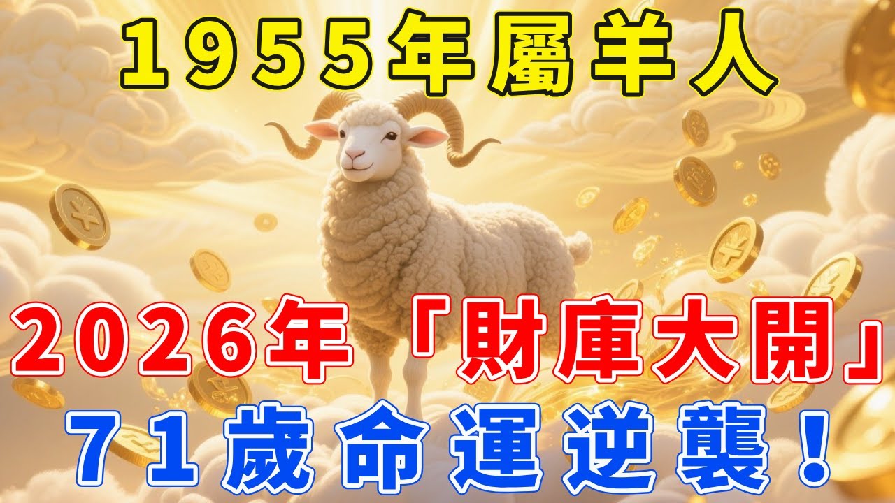 1955年屬羊人，金羊之命！2026年71歲「財星」入庫，以前看不起你的人，以後高攀不起！【福慧生肖】