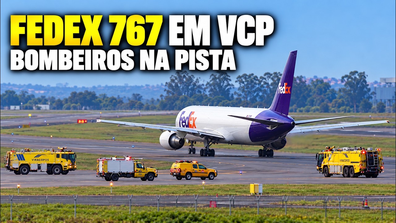 Boeing 767 da FedEx realiza pouso de emergência em Viracopos com acompanhamento dos bombeiros