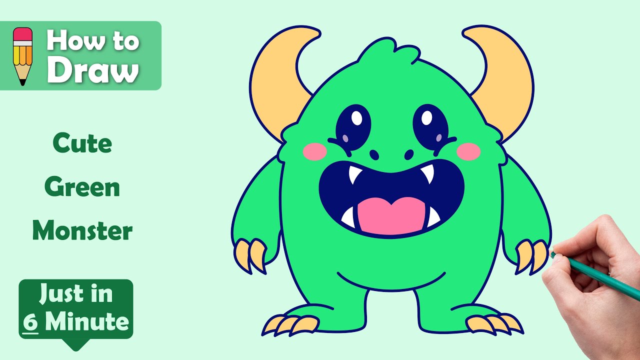 How to draw Cute Green Monster (step by step) - YouTube