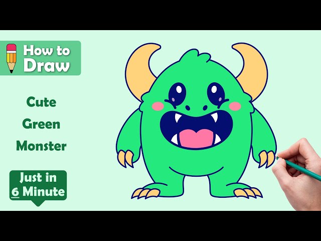 How to draw Cute Green Monster (step by step) - YouTube