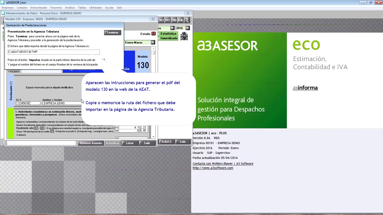Generar el modelo en PDF (predeclaración) desde la AEAT | a3ASESOR | eco