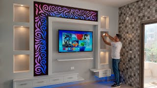 How to install a gypsum board TV library decor with paint and lighting