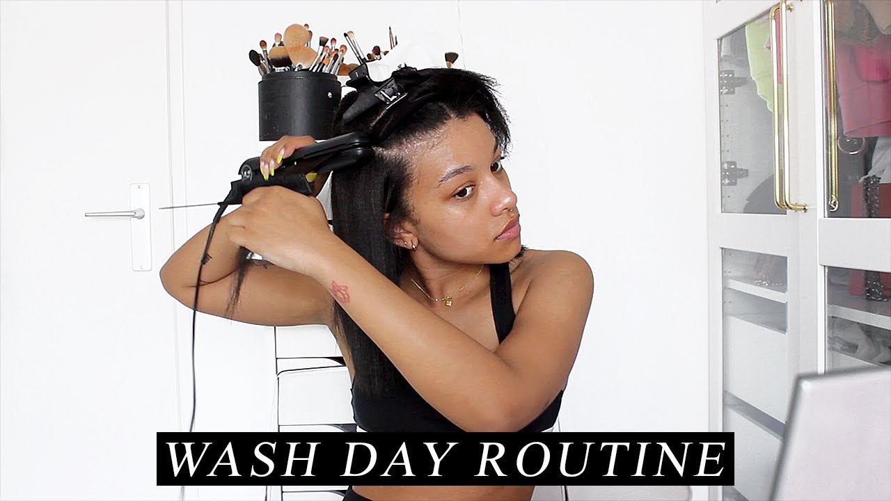 my current wash day routine + update on my hair. (relaxed) - YouTube