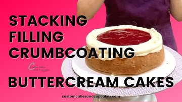 CAKE FILLING Tutorial: How to Stack, Fill, Crumbcoat Buttercream Frosting Cakes, Raspberry & Icing