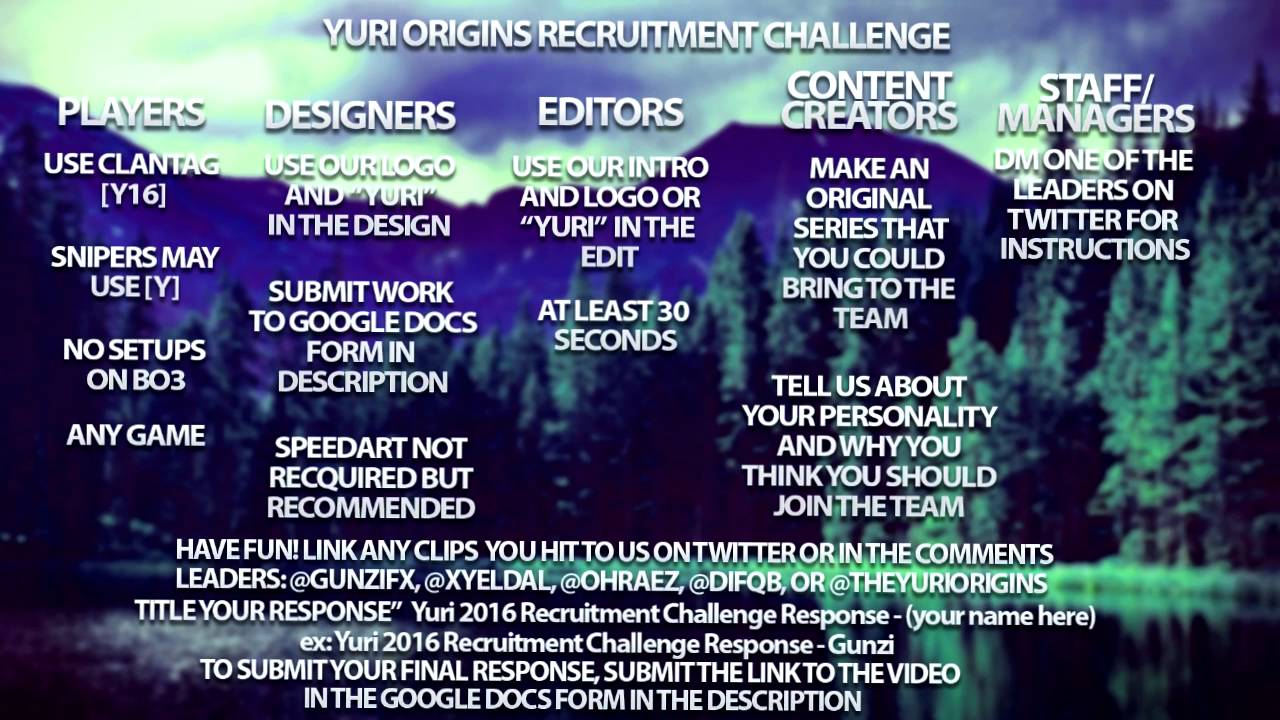 Yuri Origins 2016 Recruitment Challenge [Y16] (Due Feb. 2)