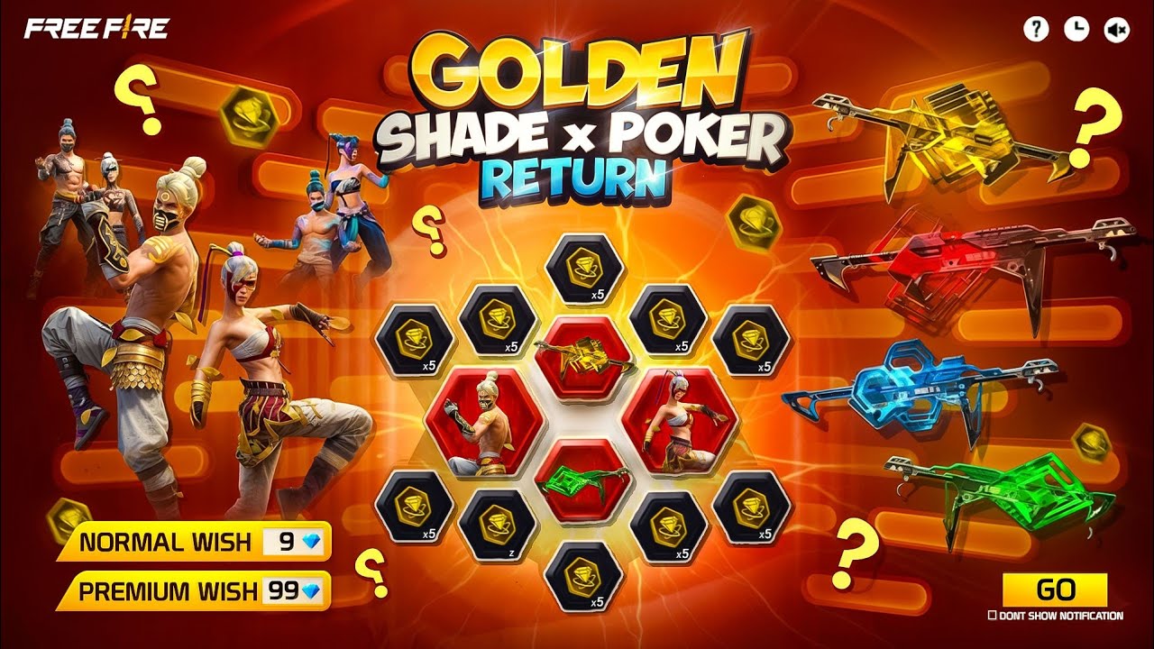 GOLDEN SHADE X POKER MP40 RETURN FREE FIRE || GOLDEN SHADE BUNDLE RETURN CONFIRM DATE || FF NEWEVENT