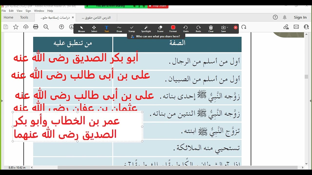 الدرس الثامن حقوق الخلفاء الراشدين رضي الله عنهم ص46 دراسات إسلامية سادس ابتدائي الترم الثالث 1443هـ