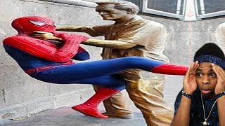 PEOPLE MESSING AROUND With STATUES