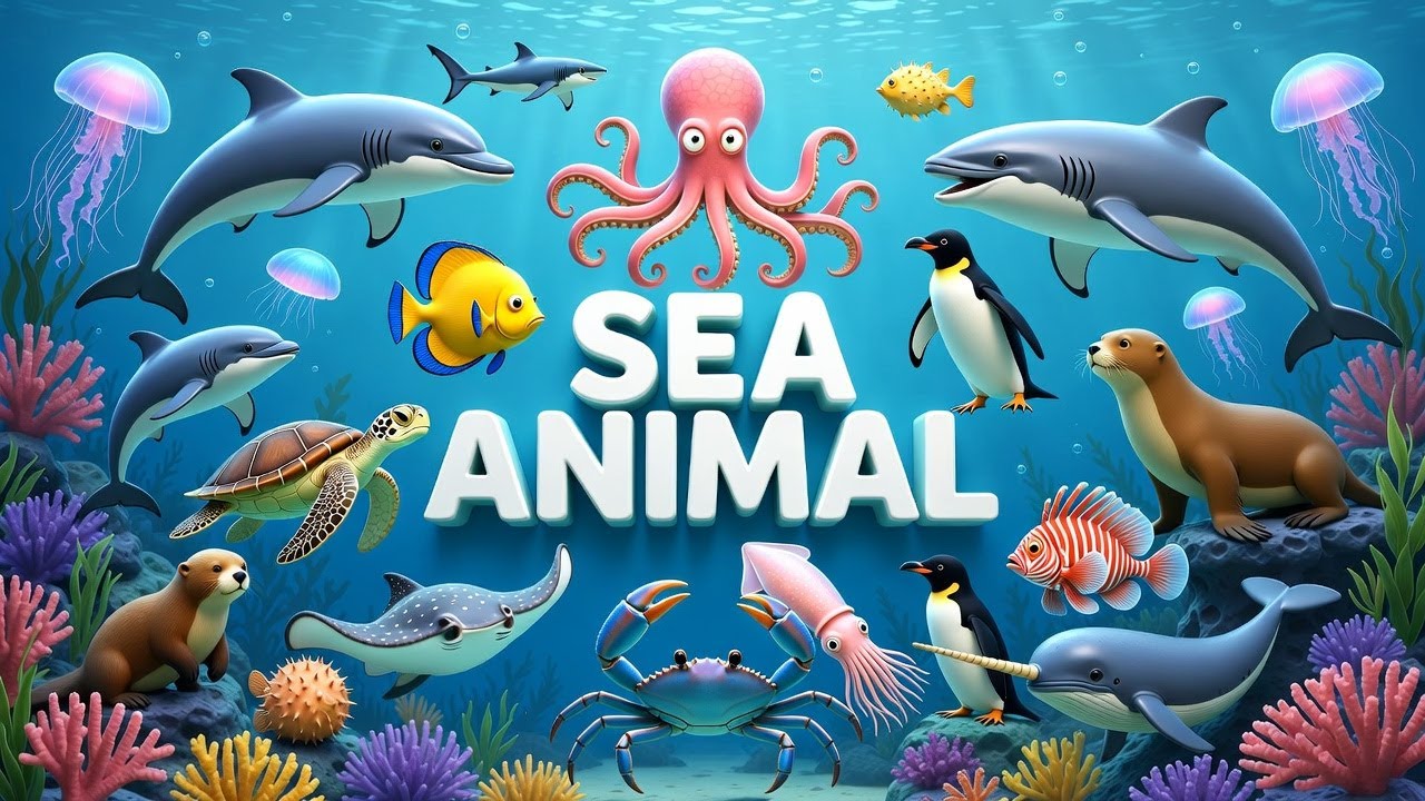 Ocean Animals for Kids | Cute 3D Cartoon Sea Animals Compilation - YouTube