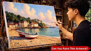 🎨 Can You Paint This Peaceful Seaside Village Easy Acrylic Tutorial for Beginners | #087