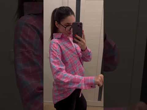 Стильная женская  рубашка в клетку на кнопках (Размер S,M,L), Розовая, видео 1