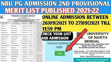NBU - Pg admission 2nd Provisional Merit list published 2021 || University of North Bengal
