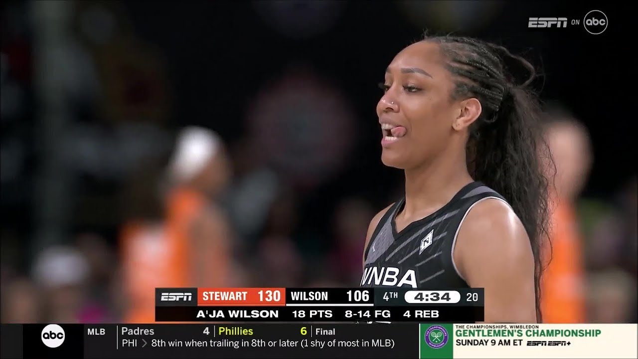  Aja Wilson Dances With Broom  Gets Ball Down From Behind Backboard With It  2023 WNBA All Star