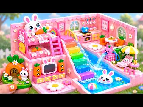 Build the Ultimate Pink Crystal Bunny House🐰🌈Amazing Waterfall Pool & Rainbow Stairs | DIY Cardboard
