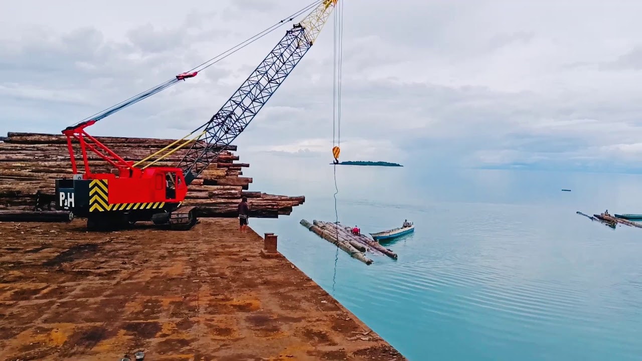 proses muat kayu log di tawotu pulau seram Maluku. bag.1