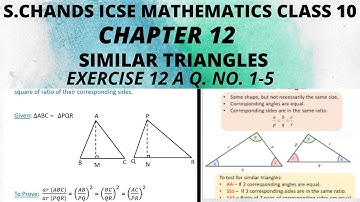 SIMILAR TRIANGLES CLASS 10 ICSE CHAPTER 12 EX -12 A Q. NO.  1-5