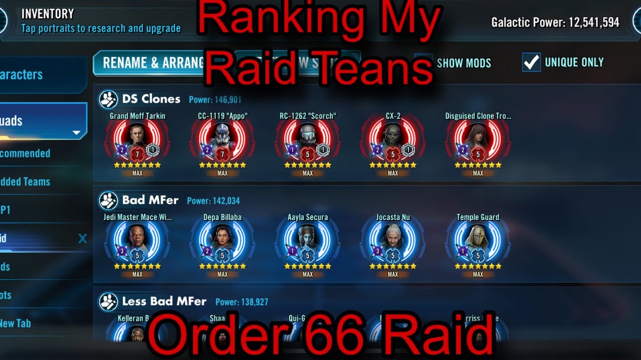 Ranking All Order 66 Raid Teams. Star Wars Galaxy of Heroes - YouTube
