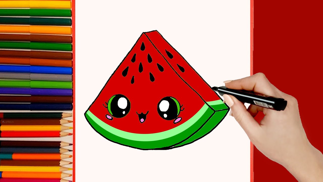 Comida Kawaii. Cómo dibujar comida Sandía. Video de dibujo de dibujos  animados populares - thptnganamst.edu.vn