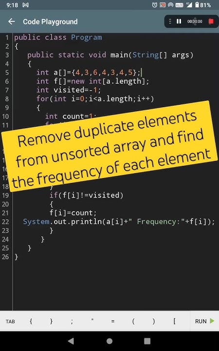 Remove duplicate elements in an unsorted array and find frequency of ...
