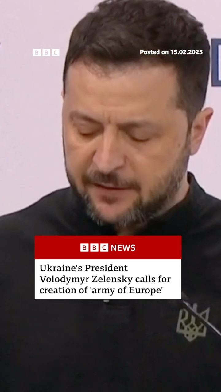 Ukraine's President Volodymyr Zelensky calls for creation of 'army of Europe'. #Ukraine #BBCNews