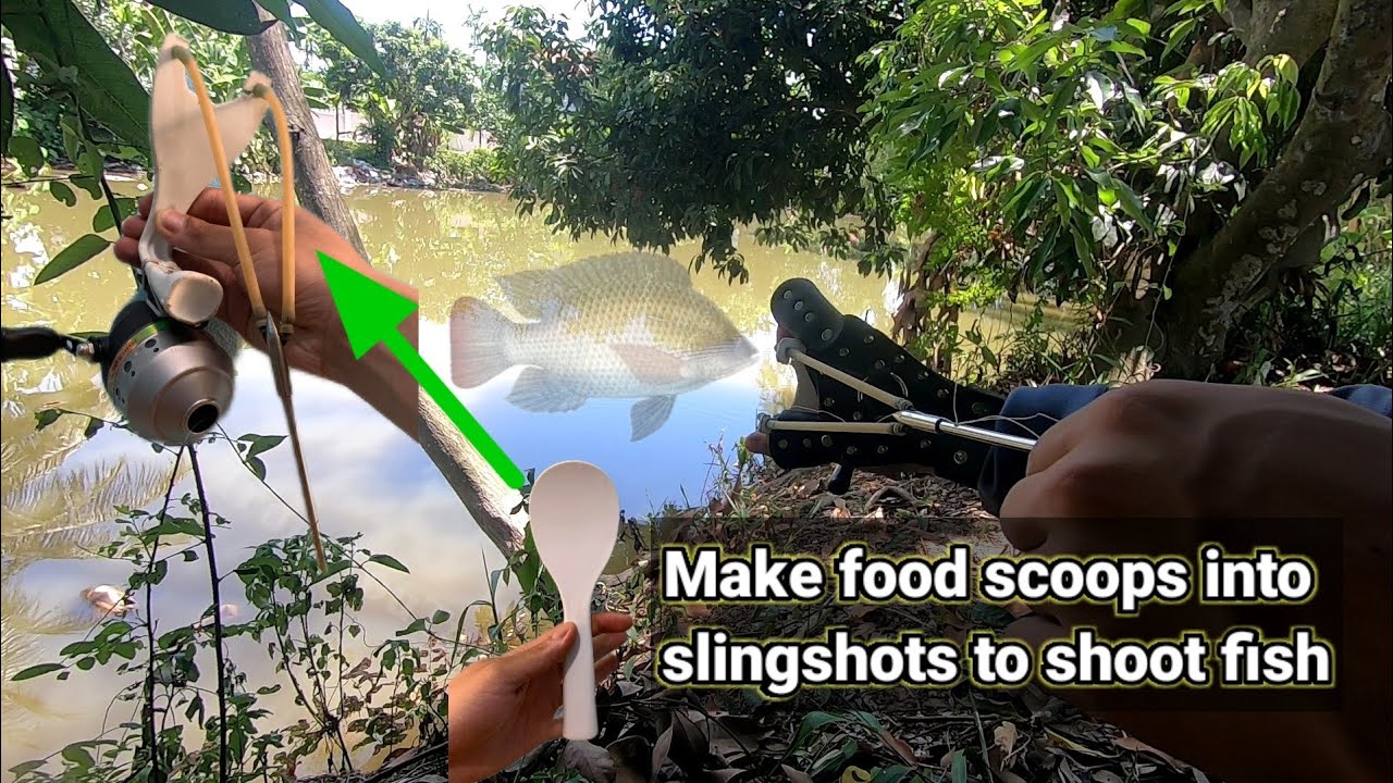 How to make a slingshot to shoot fish with cooking utensils YouTube