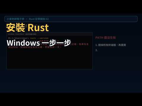 【Rust 02】安裝 Rust：Windows 一步一步（rustup、C++ 生成工具、PATH、rustc --version）｜Rust 從零開始