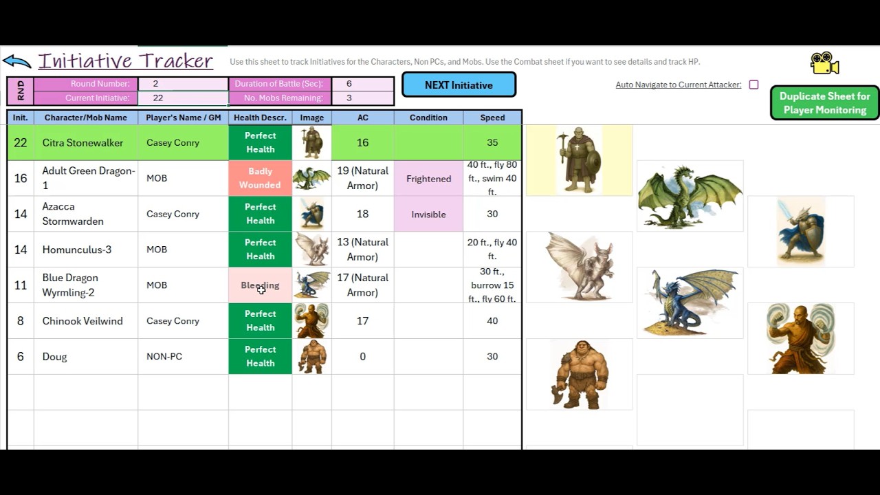 DnD Excel Tool: Hero's Codex Tool - COMBAT & INITIATIVE TRACKER - YouTube