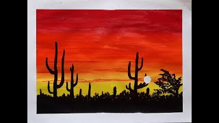 desert painting landscape tutorial easy sunset acrylic