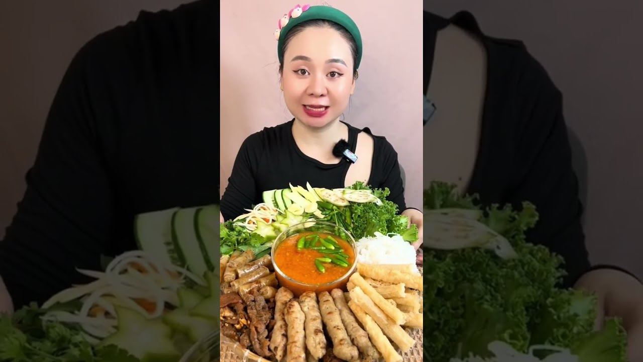 Mời mọi người Mukbang Chả Ram Tôm Cuốn, Ram Tôm Đất Cuốn Rau Sống Chấm Mắm Chua Ngọt với em nghen