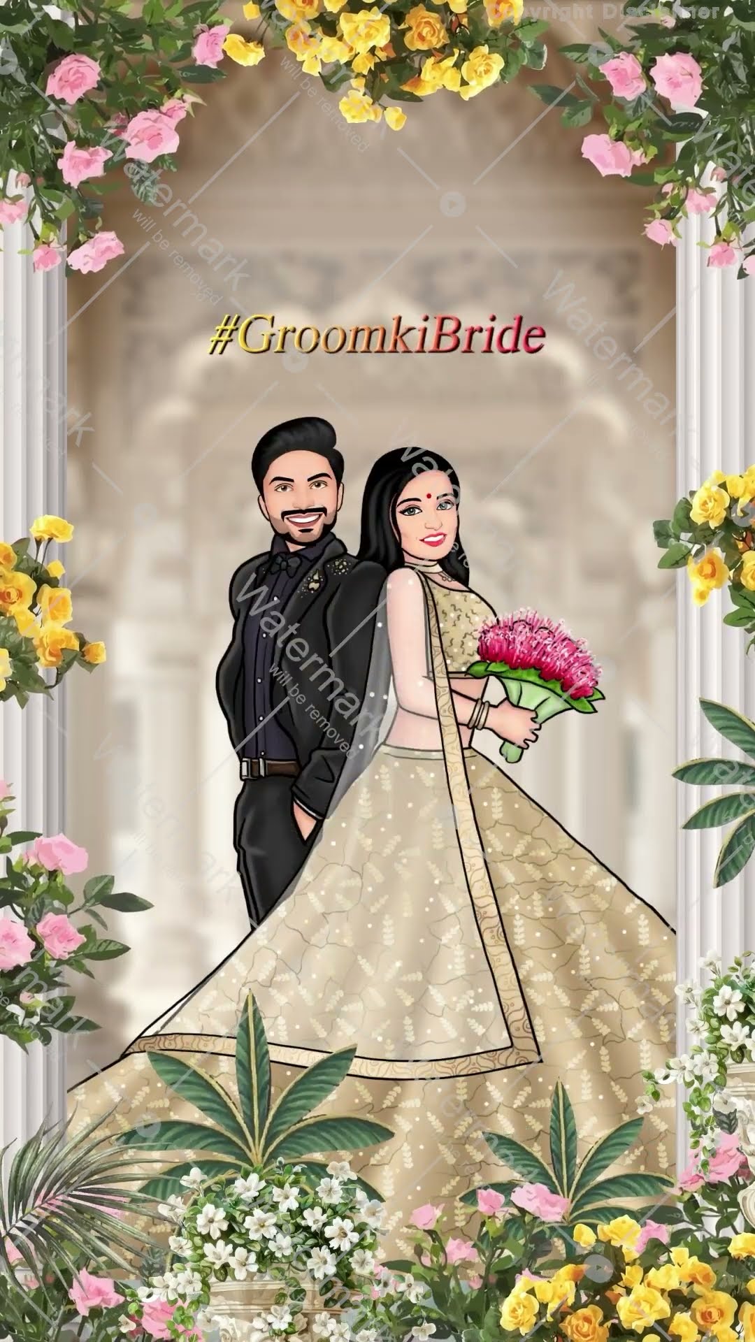 Floral Caricature Wedding Invitation Video