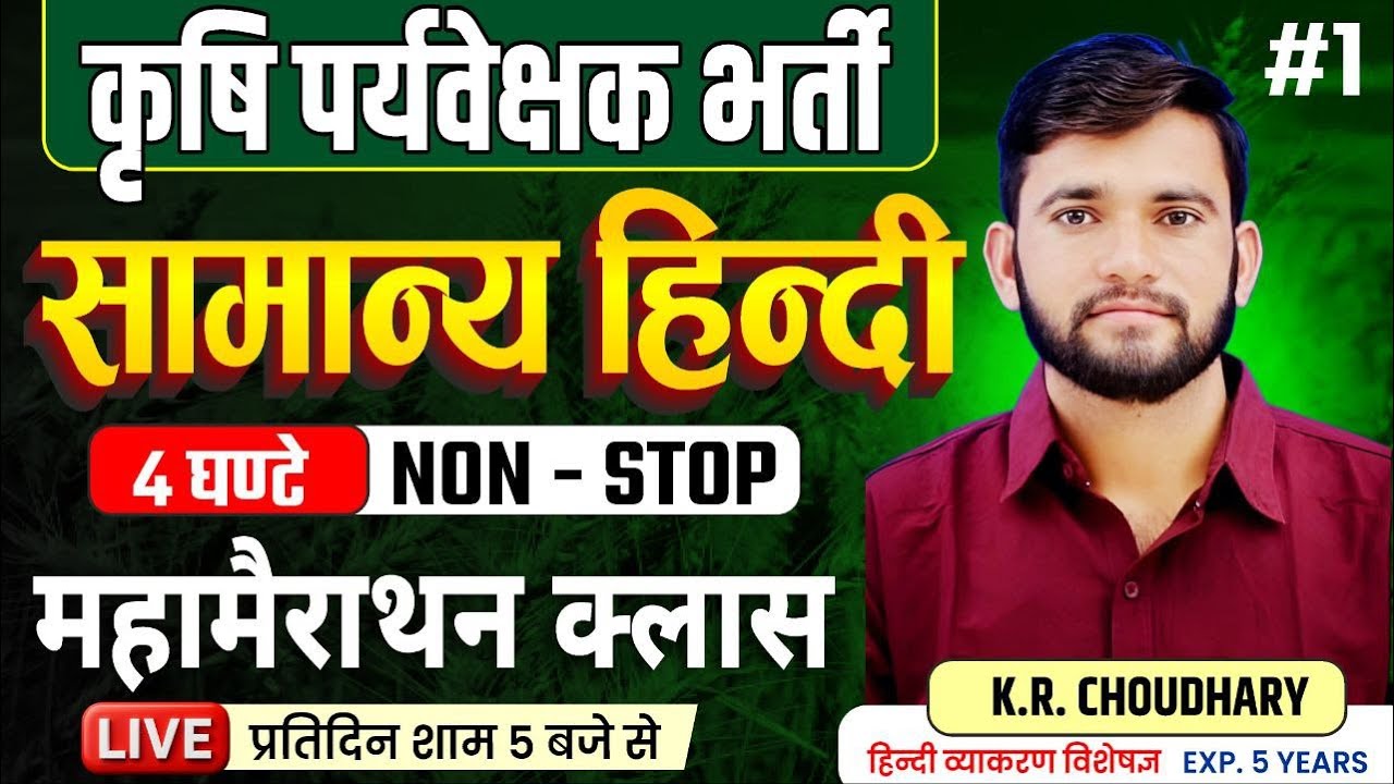 Agriculture Supervisor 2026 | संपूर्ण हिंदी व्याकरण एक ही क्लास में | 4 Hours Marathon by KR SIR