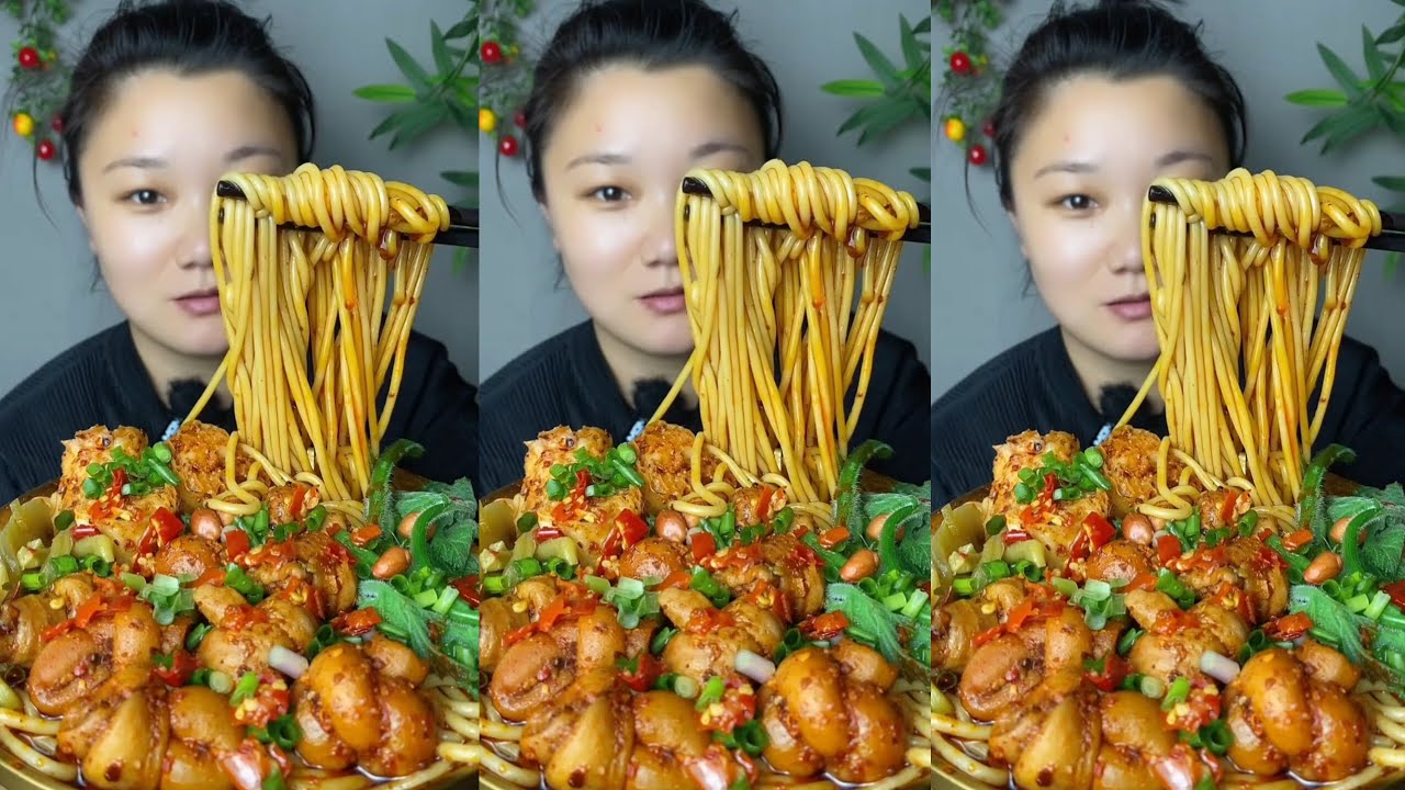 Yummy #23 ,Chinese mukbang, huge Spicy Noodles feast! 🍜 & Dumpling Soup 🍲😋.