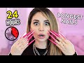 WEARING SUPER LONG ACRYLIC NAILS For 24 Hours Challenge!