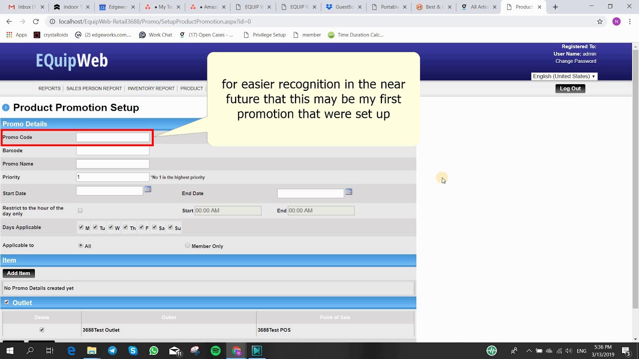 Edgeworks Retail EquipWeb Guide - Setup Product Promotion Part 01 (Back ...