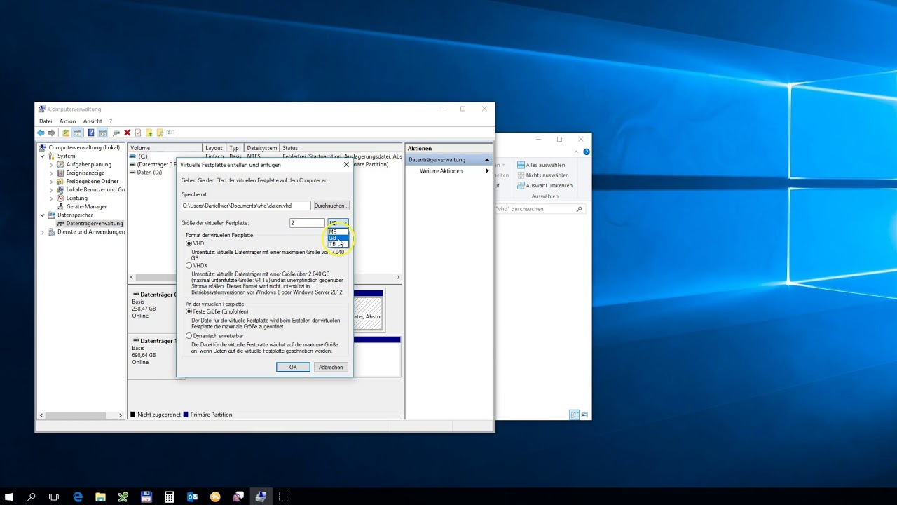 Virtuelle Festplatte (VHD) unter Windows anlegen - YouTube