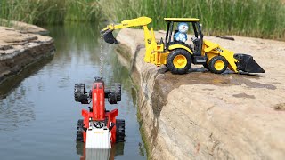 Mini Tractor Accident River Pulling Out JCB ? Tata Truck Stuck in Pit pulling Out Jcb | CS Toy
