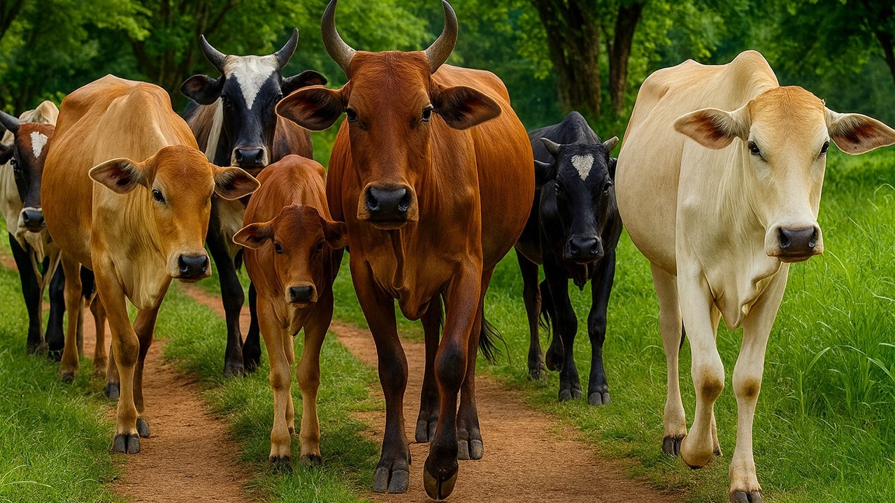 Video Hewan ternak Sapi - Suara Sapi Lembu di Ladang Memanggil Kawan untuk Pulang ke kandang di desa