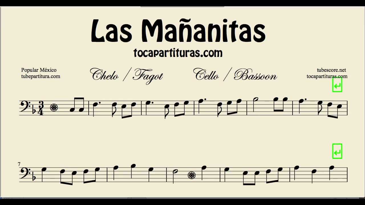 Las Mañanitas Sheet Music for Cello and Basson YouTube