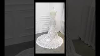 Boho Lace wedding dress with colored lining