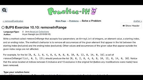 Exercise 10.10 (removeInRange) Java Tutorial || Practice-It