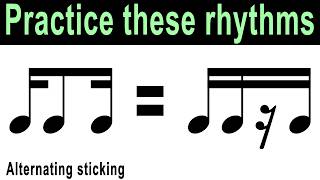 16th Note Reading Exercises for Intermediate Drummers @ 80 bpm | Alternating Sticking