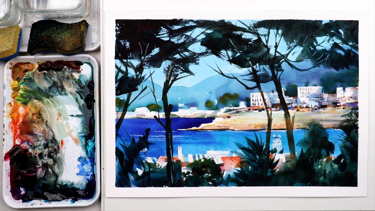 Watercolor Painting Process #14 | Landscape | MEDITERRANEAN SHORE