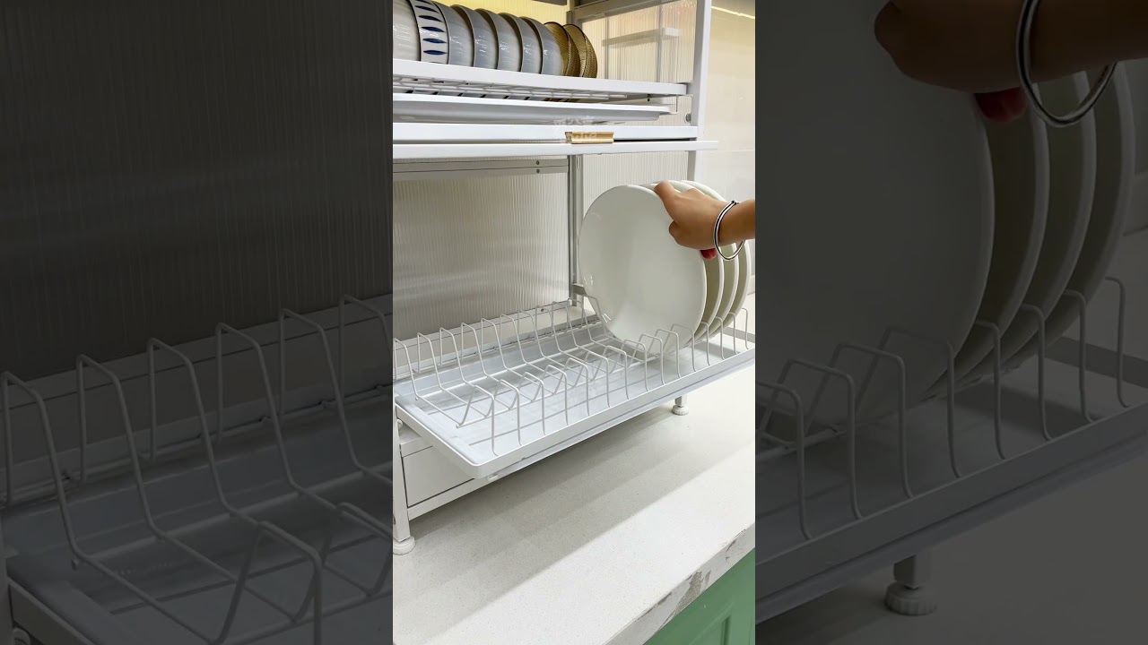2 Tier Anti Rust Dish Rack Cabinet With Drawers
